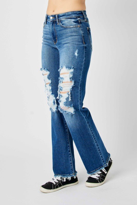 Judy Blue Full Size Mid Rise Distressed Raw Hem Jeans - Too Dimes Boutique