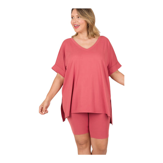 Zenana Microfiber Biker Set Plus Size - Too Dimes Boutique