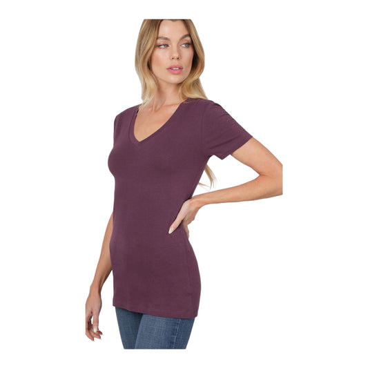 Cotton V-Neck Short Sleeve Tee - Too Dimes Boutique