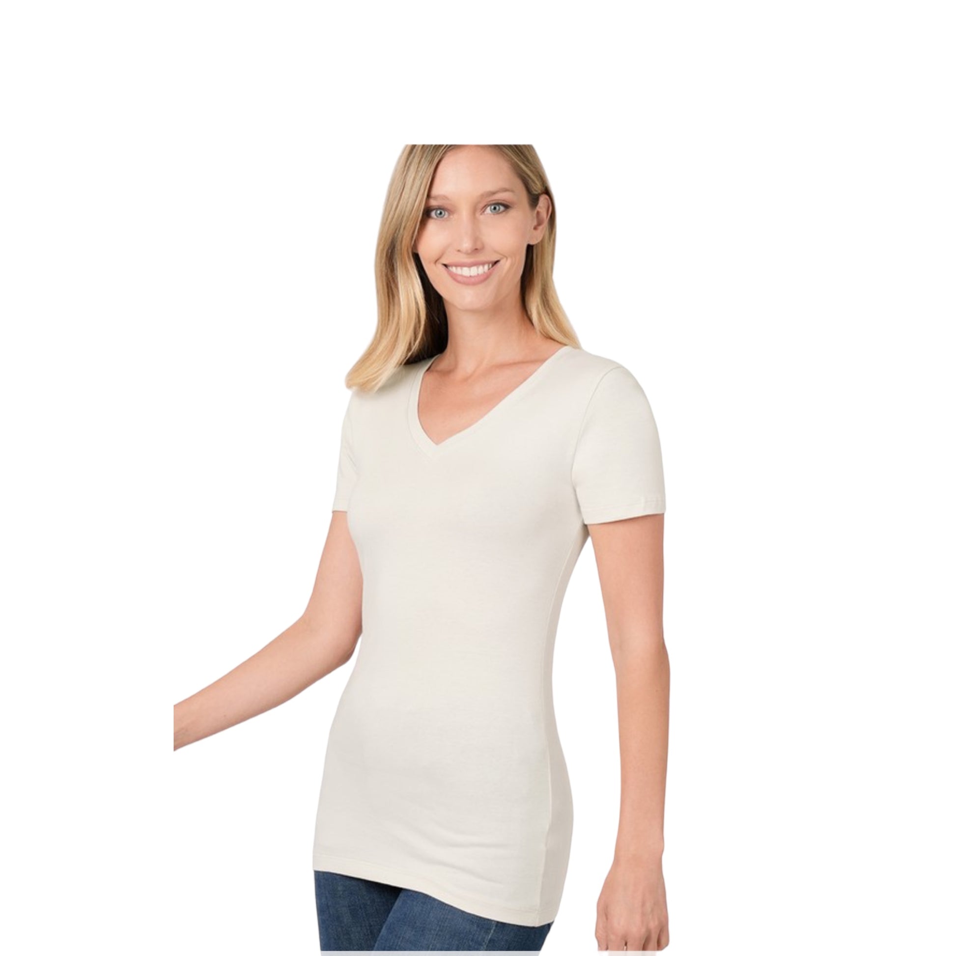 Cotton V-Neck Short Sleeve Tee - Too Dimes Boutique