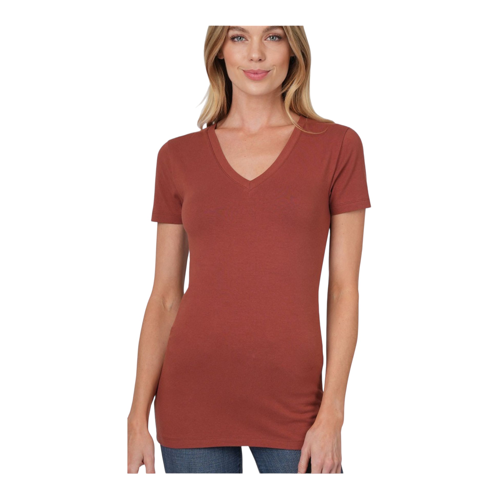 Cotton V-Neck Short Sleeve Tee - Too Dimes Boutique