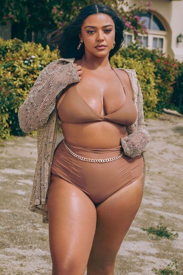 Two Piece High Waist with Rughe Front - Too Dimes Boutique