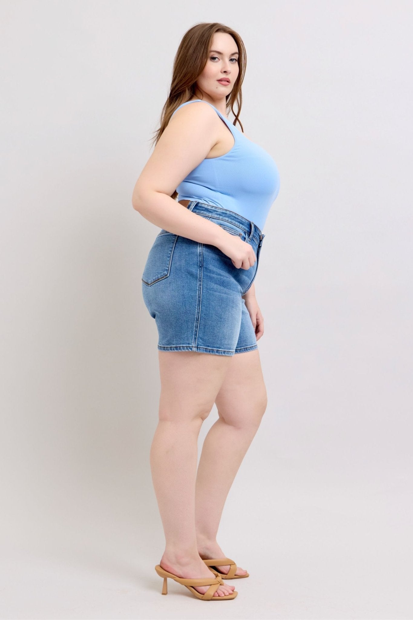 Judy Blue Full Size 2 Button Denim Shorts with Pockets Plus Size - Too Dimes Boutique
