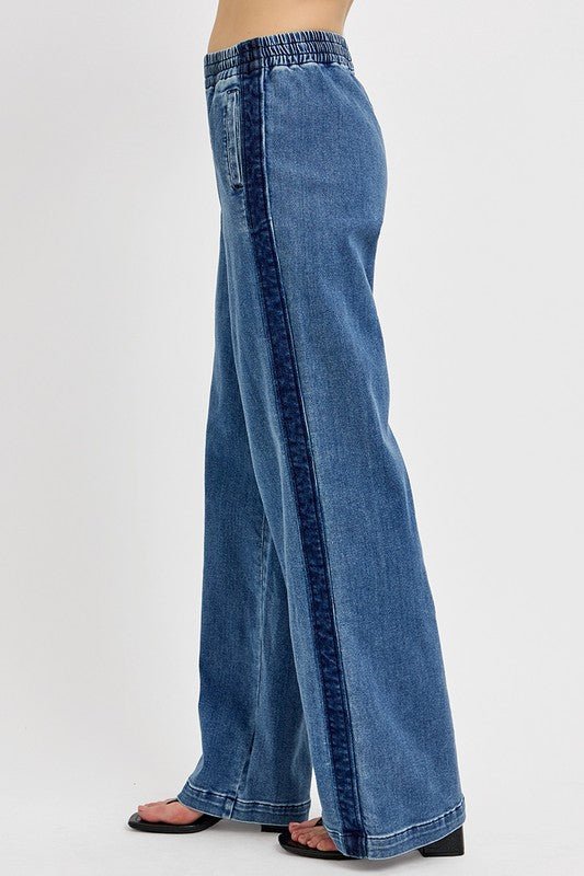 RISEN Full Size Elastic Waist Wide Leg Jeans Plus Size - Too Dimes Boutique