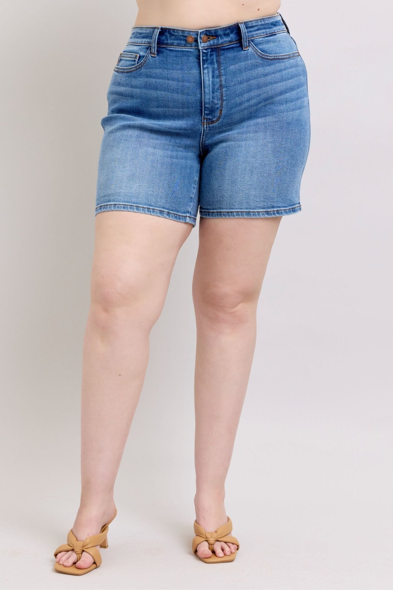 Judy Blue Full Size 2 Button Denim Shorts with Pockets Plus Size - Too Dimes Boutique