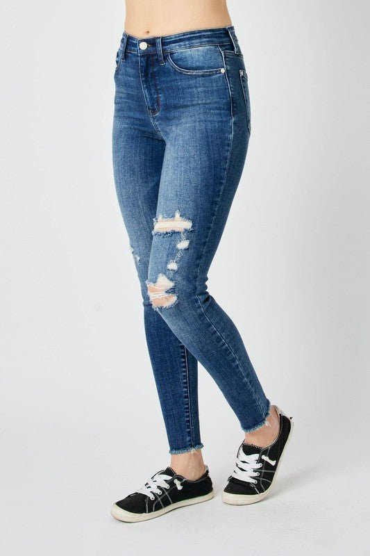 Judy Blue Full Size High Waist Distressed Skinny Jeans - Too Dimes Boutique