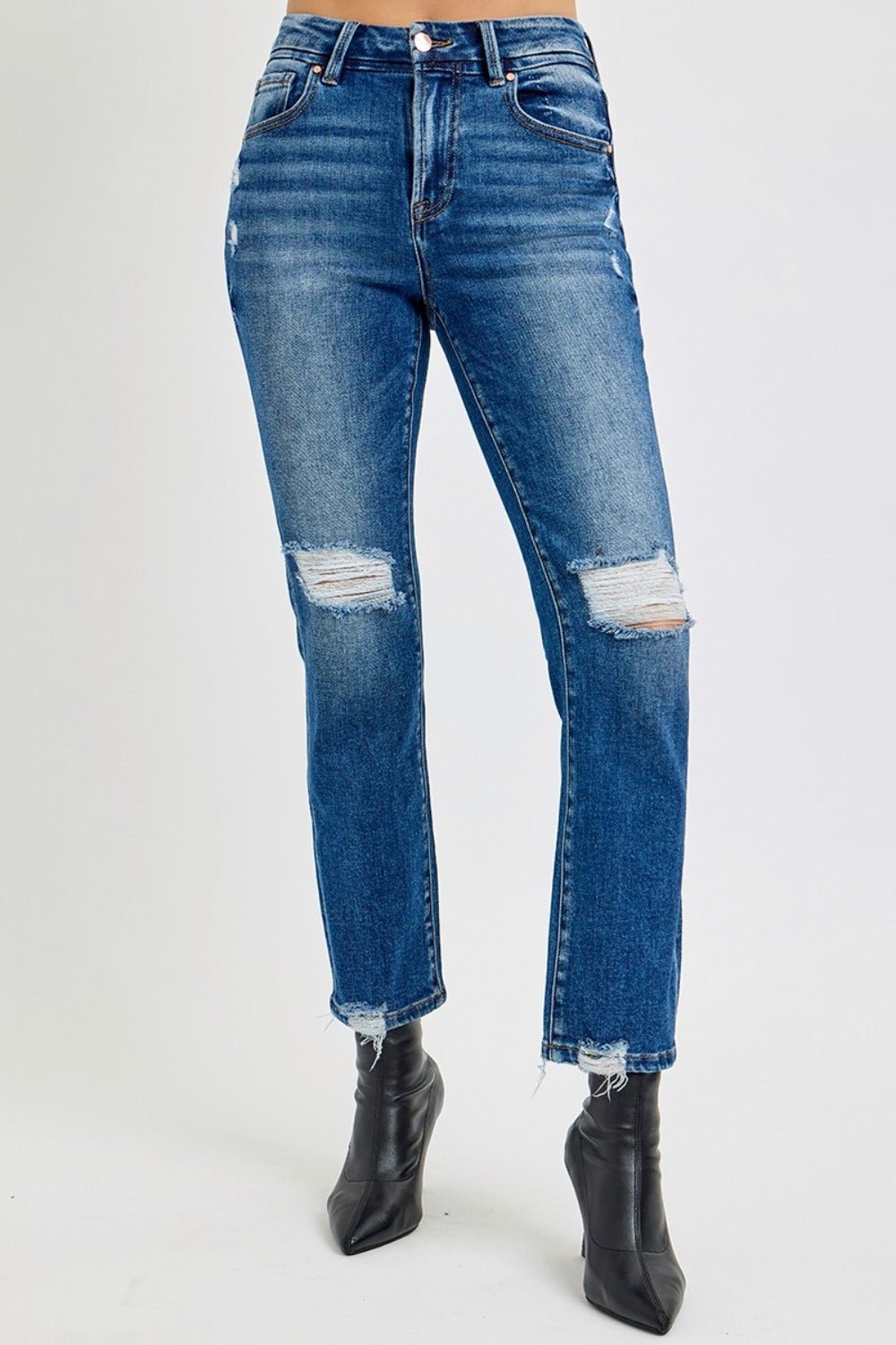 RISEN Full Size High Rise Distressed Crop Straight Jeans - Too Dimes Boutique