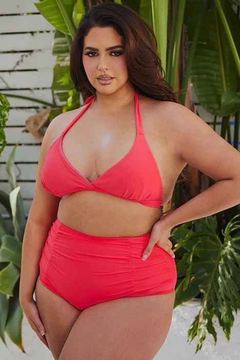 Two Piece High Waist with Rughe Front - Too Dimes Boutique