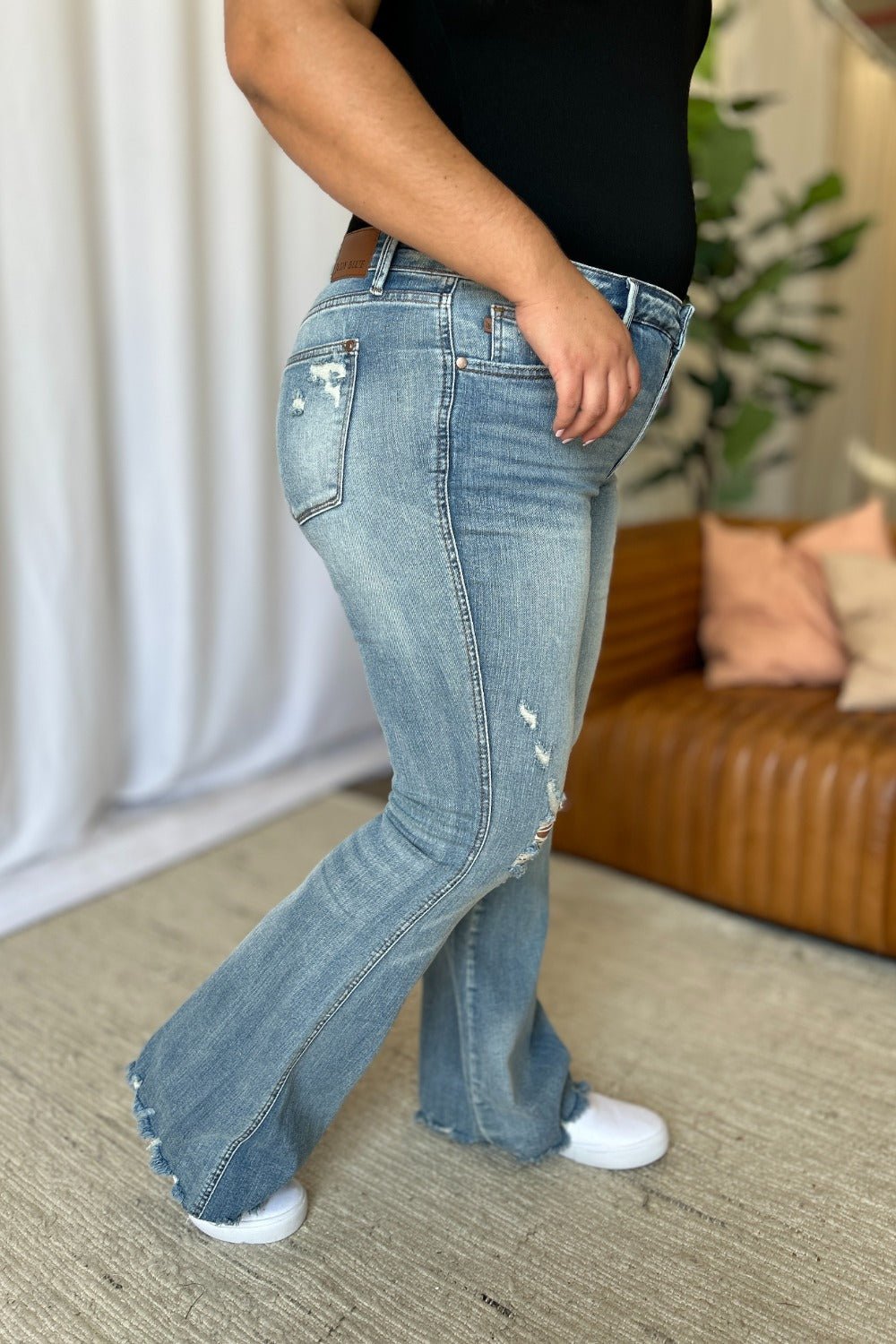 Judy Blue Full Size Medium Rise Tummy Control Destroy Flare - Too Dimes Boutique