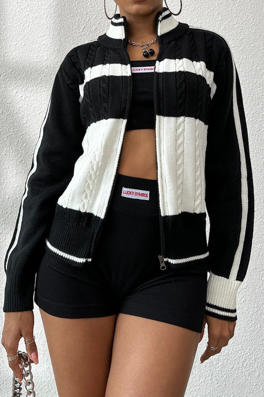 Cable - Knit Color Block Raglan Sleeve Cardigan - Too Dimes Boutique