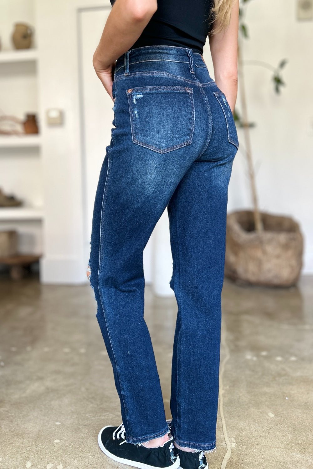 Judy Blue Full Size High Waist Rigid Magic Heavy Destroy Straight Jeans - Too Dimes Boutique