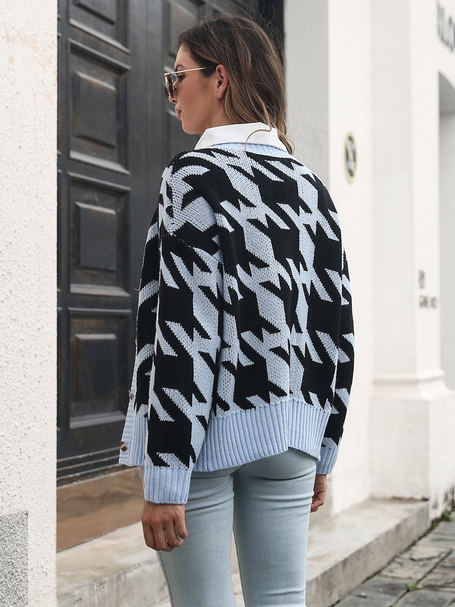 Houndstooth Button Down Cardigan - Too Dimes Boutique