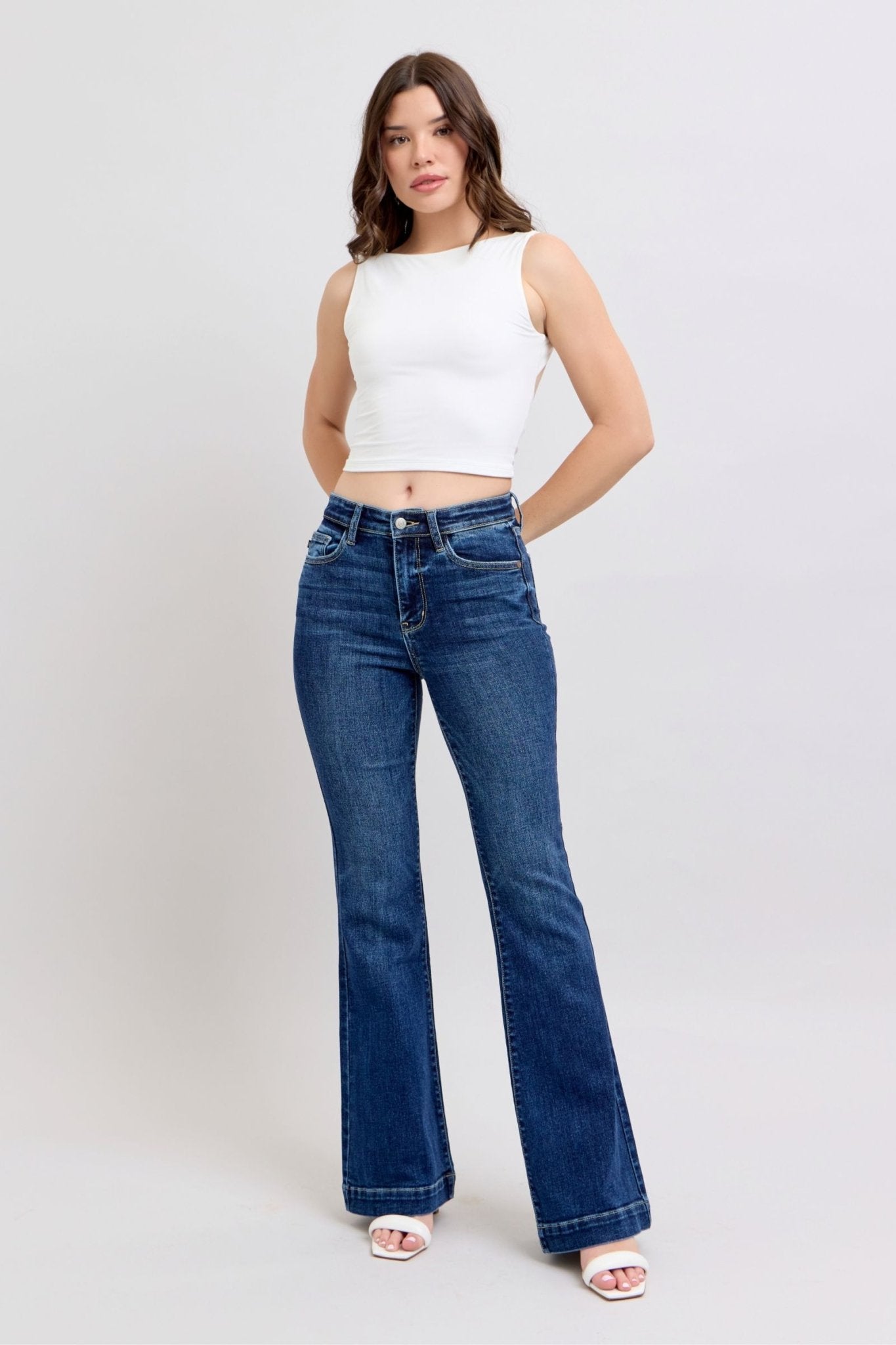 Judy Blue Full Size High Rise Flare Jeans with Pockets Plus Size - Too Dimes Boutique