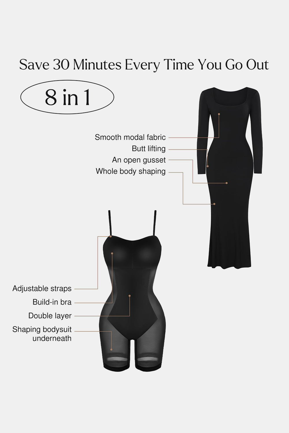 Basic Bae Built - In Shapewear Square Neck Long Sleeve Maxi Dress - Too Dimes Boutique