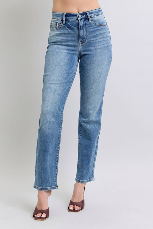 Judy Blue Full Size Run Vintage Wash Thermal Straight Jeans - Too Dimes Boutique