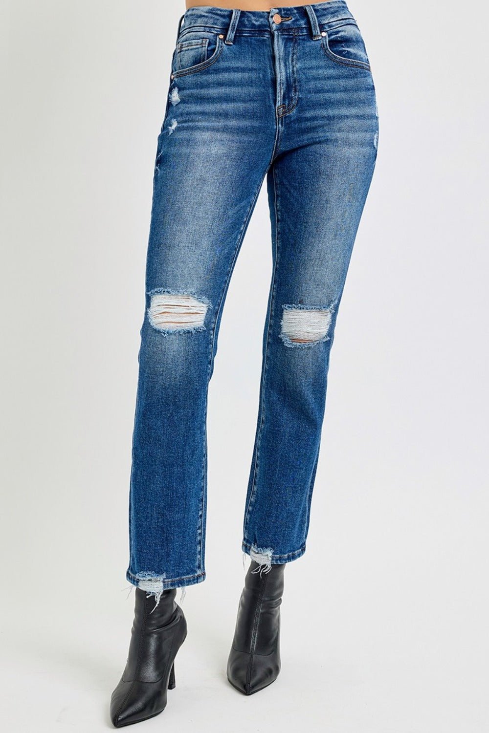 RISEN Full Size High Rise Distressed Crop Straight Jeans - Too Dimes Boutique