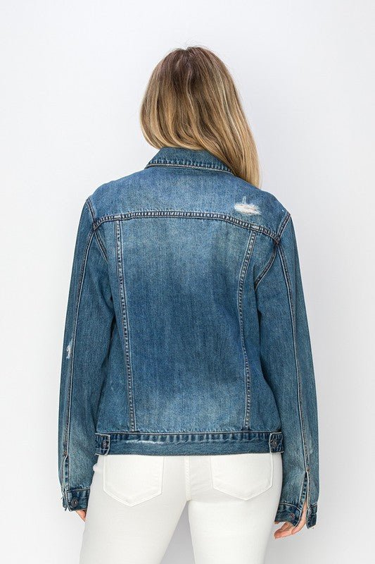 RISEN Full Size Distressed Button Up Jacket - Too Dimes Boutique