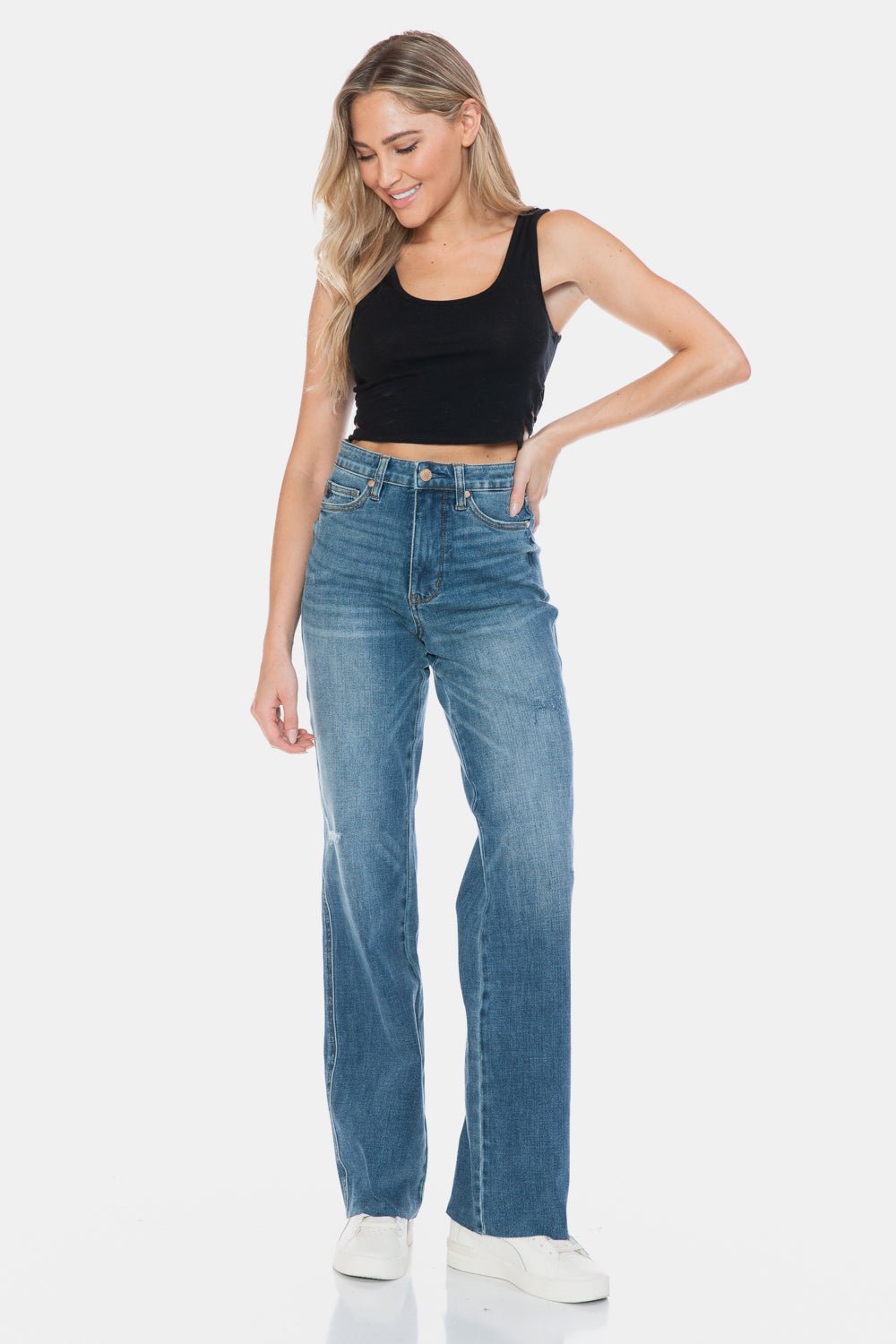 Judy Blue Full Size Tummy Control Cut Raw Hem Straight Jeans - Too Dimes Boutique
