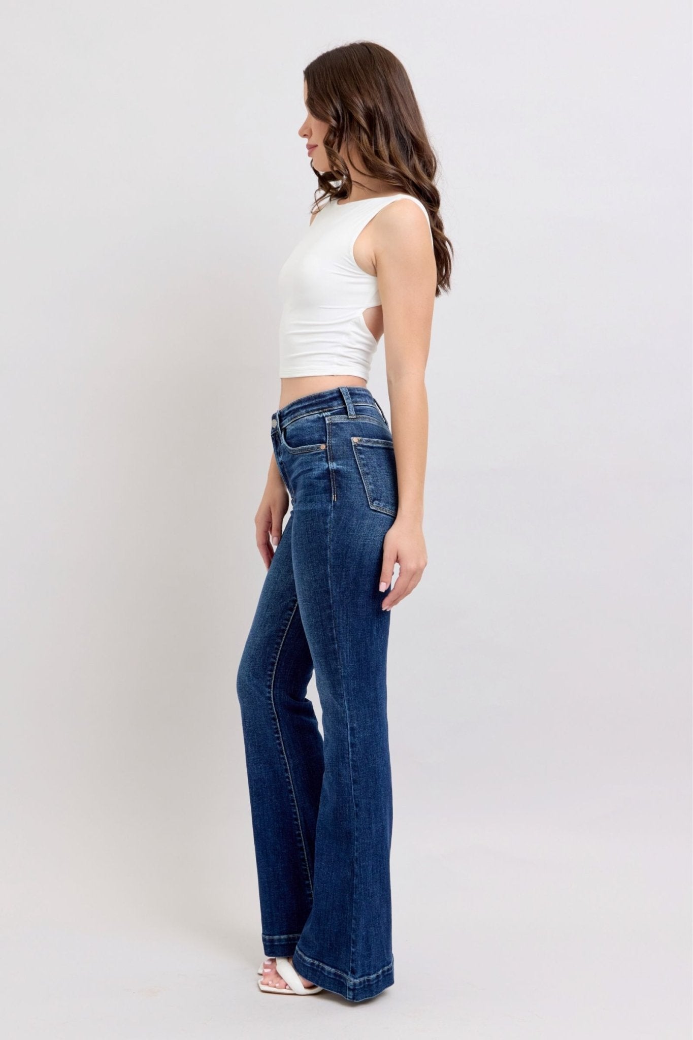 Judy Blue Full Size High Rise Flare Jeans with Pockets Plus Size - Too Dimes Boutique