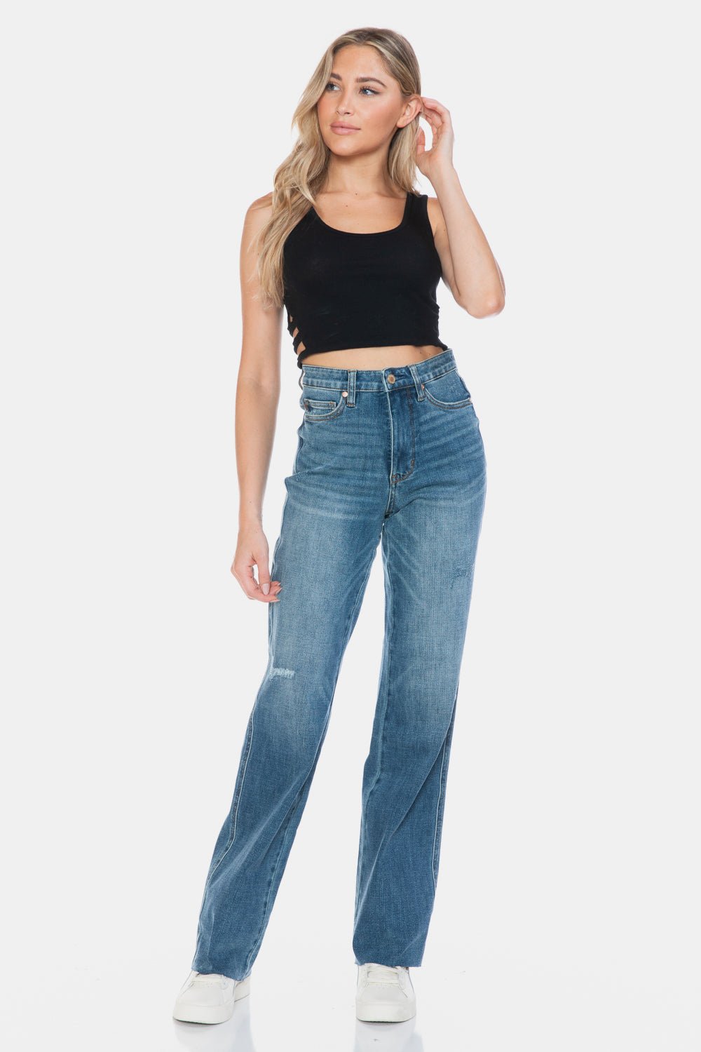 Judy Blue Full Size Tummy Control Cut Raw Hem Straight Jeans - Too Dimes Boutique