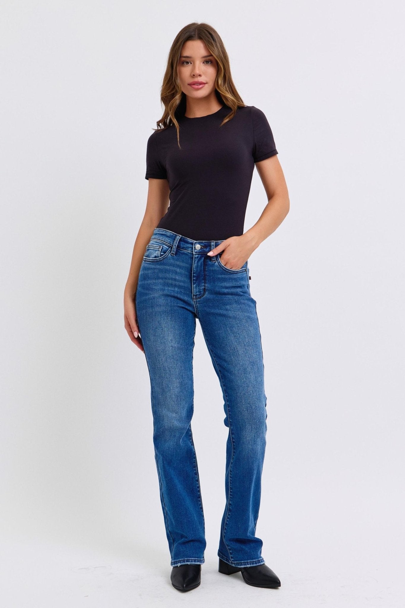 Judy Blue Full Size Run Mid - Rise Bootcut Jeans with Thermal Lining - Too Dimes Boutique