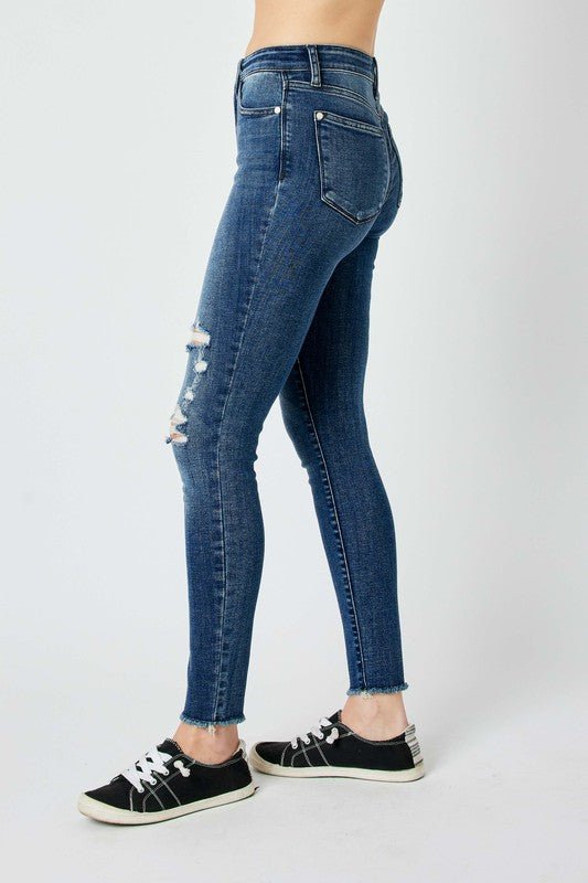 Judy Blue Full Size High Waist Distressed Skinny Jeans - Too Dimes Boutique
