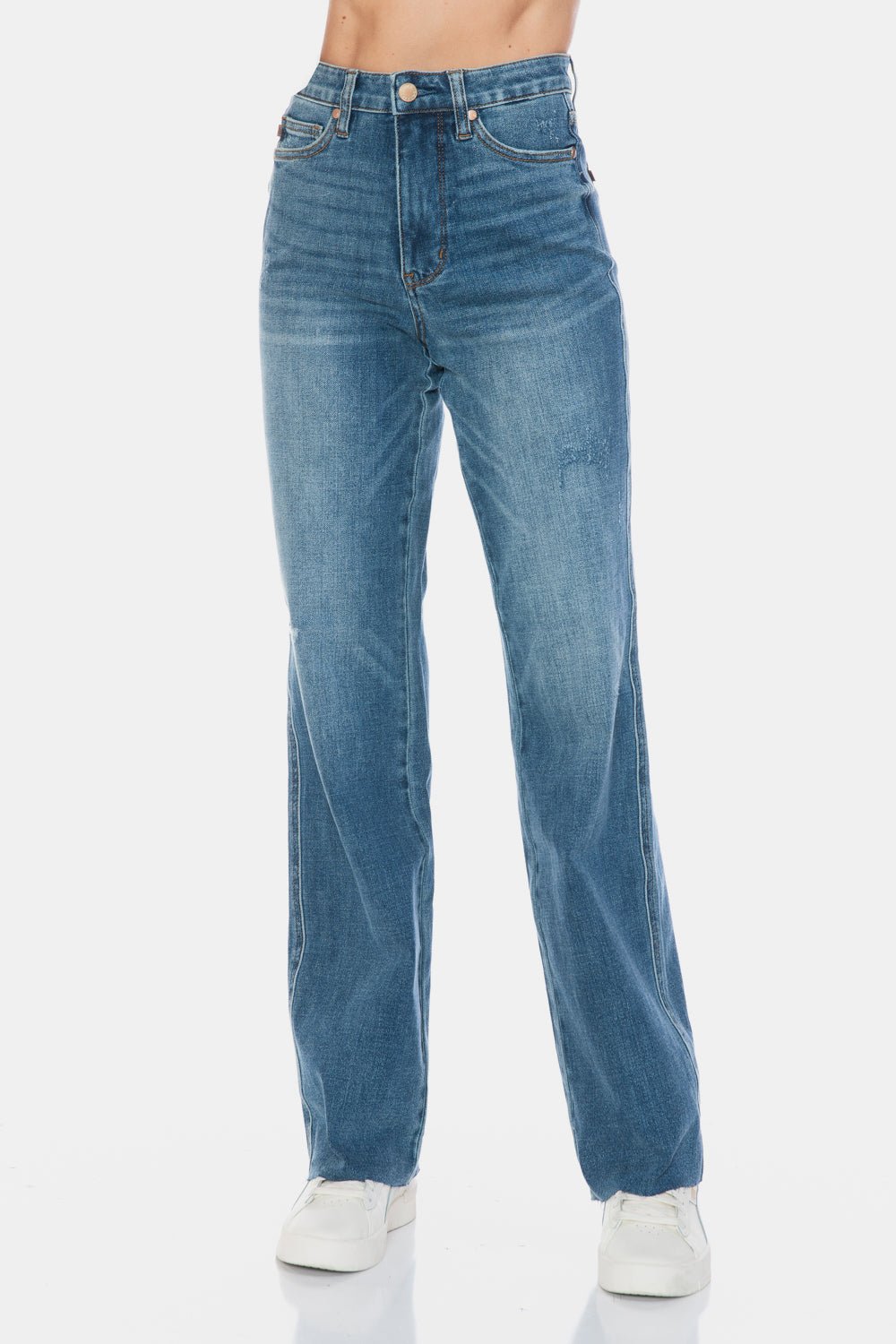 Judy Blue Full Size Tummy Control Cut Raw Hem Straight Jeans - Too Dimes Boutique