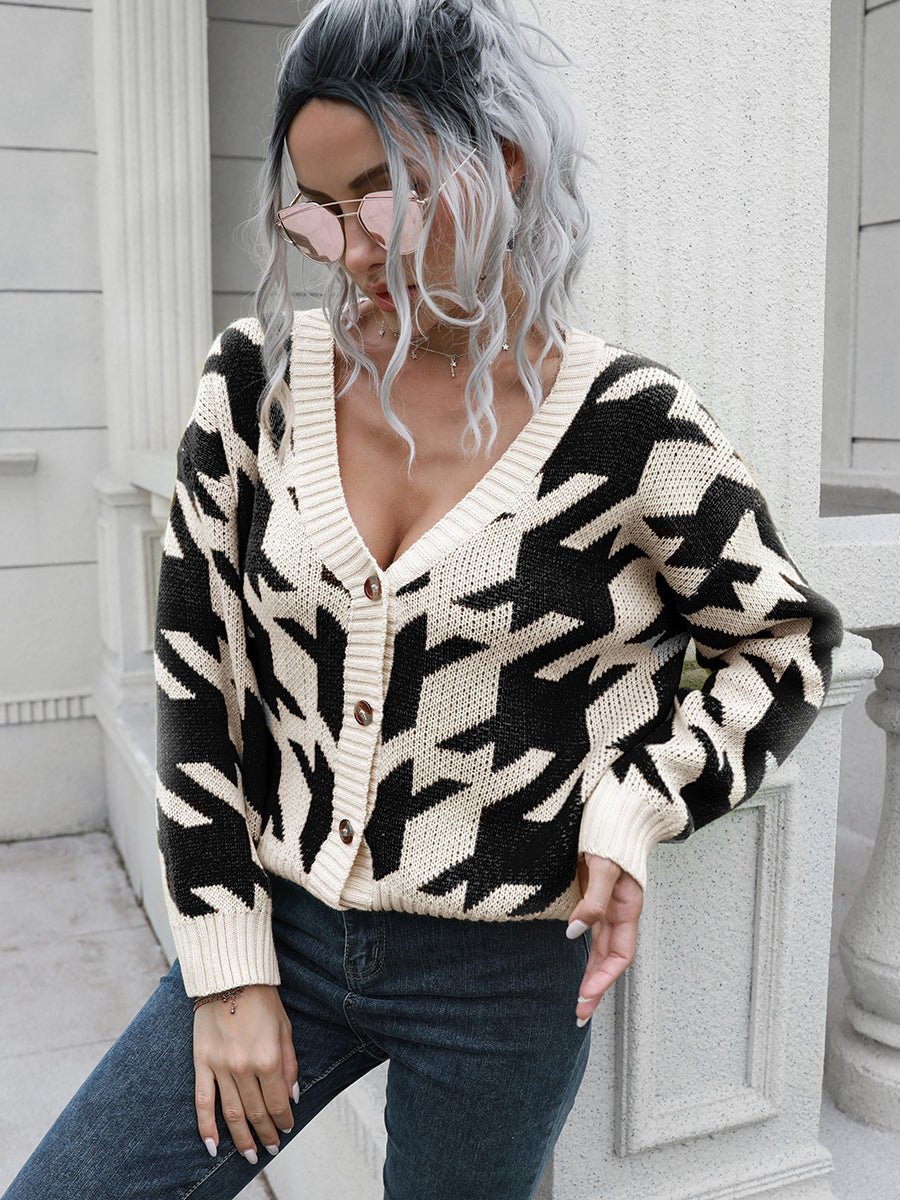 Houndstooth Button Down Cardigan - Too Dimes Boutique