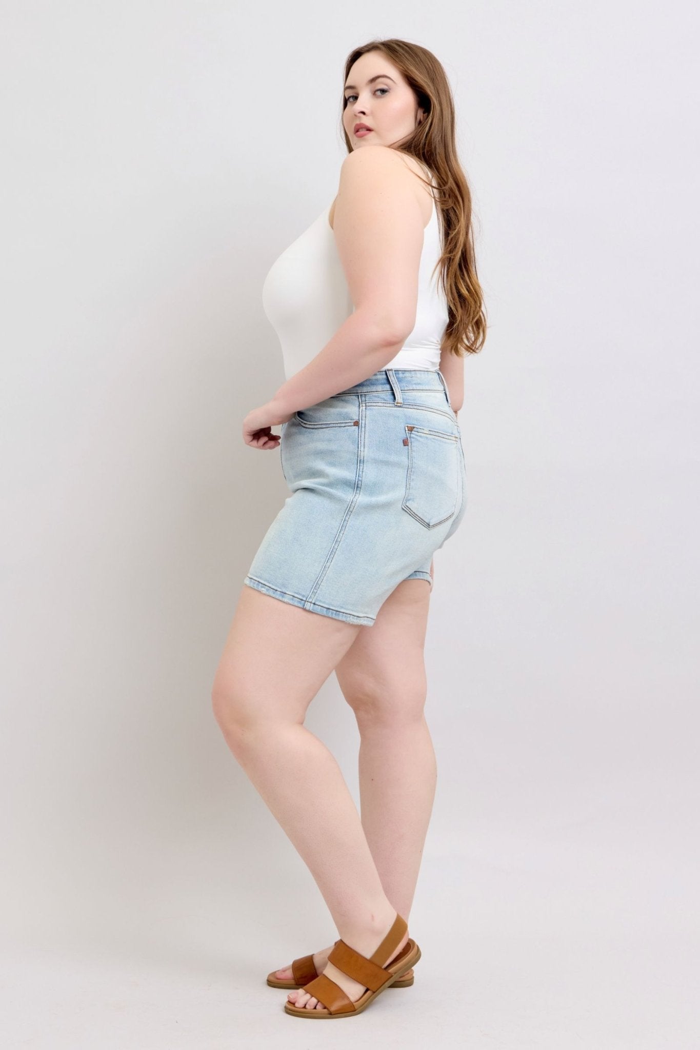 Judy Blue Full Size 2 Button Denim Shorts with Pockets Plus Size - Too Dimes Boutique