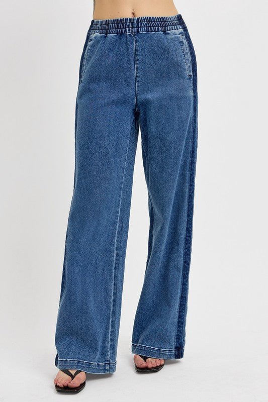 RISEN Full Size Elastic Waist Wide Leg Jeans Plus Size - Too Dimes Boutique