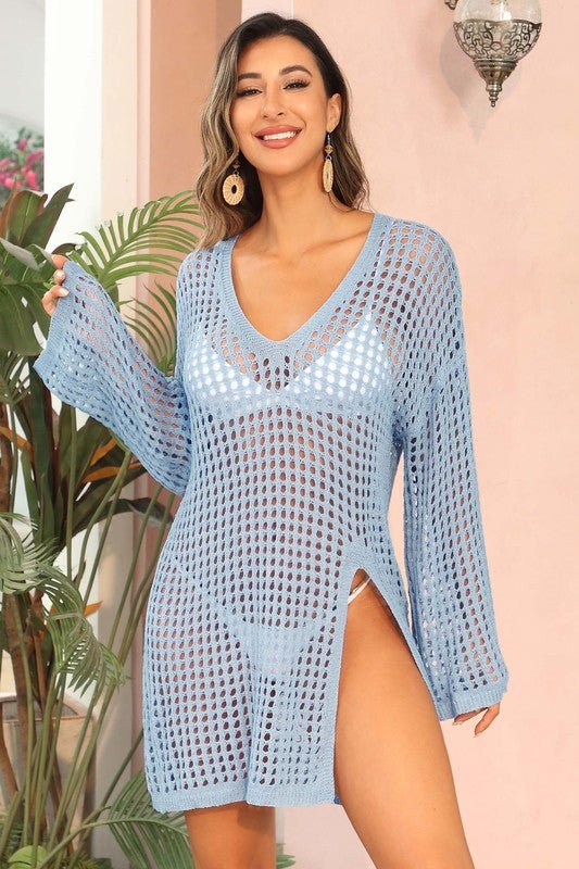Crochet Side Split Beach Coverups Swimwear Dress - Too Dimes Boutique