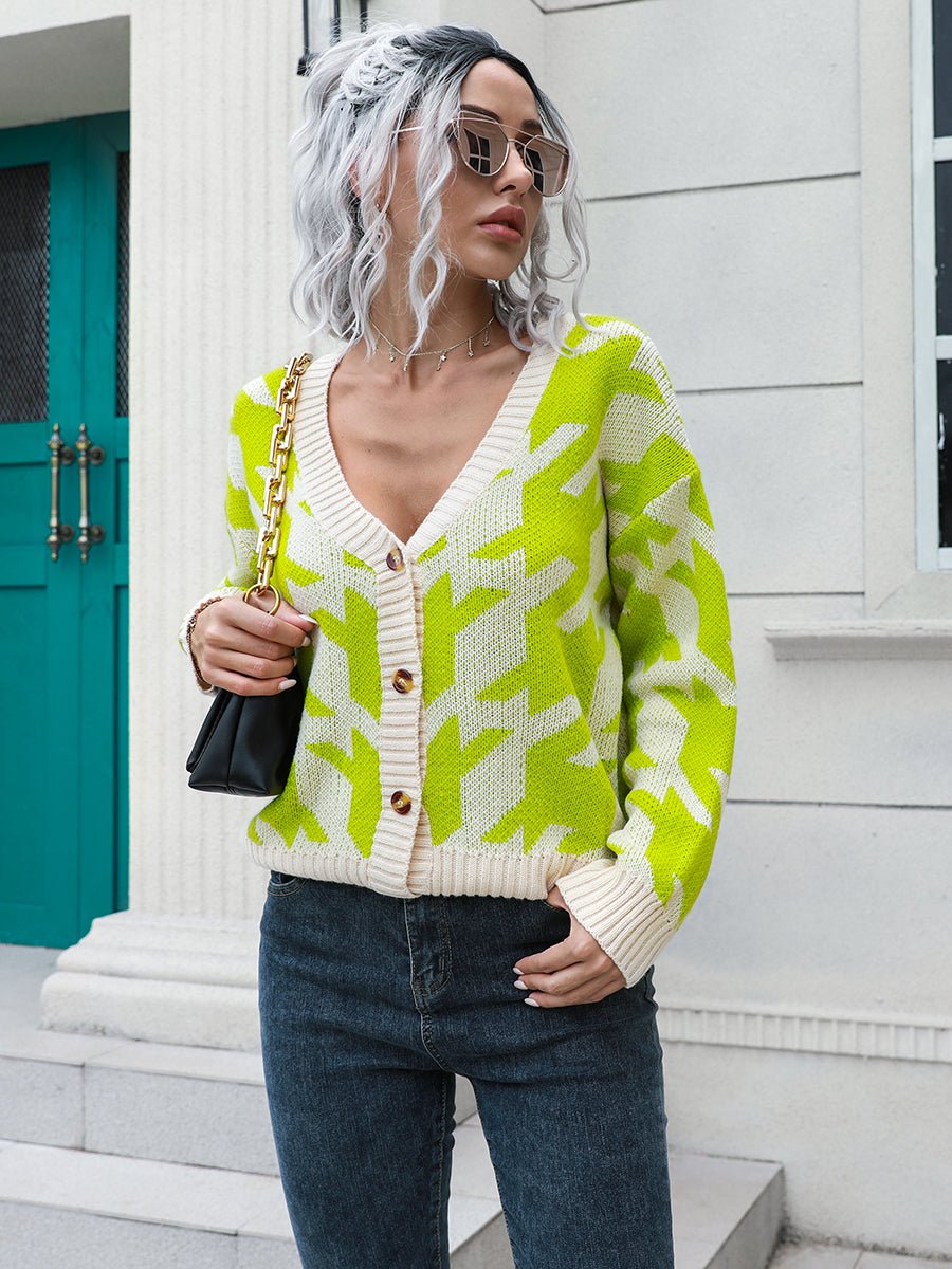 Houndstooth Button Down Cardigan - Too Dimes Boutique