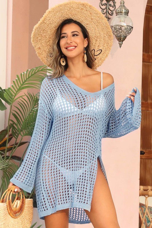 Crochet Side Split Beach Coverups Swimwear Dress - Too Dimes Boutique