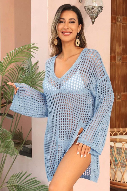 Crochet Side Split Beach Coverups Swimwear Dress - Too Dimes Boutique