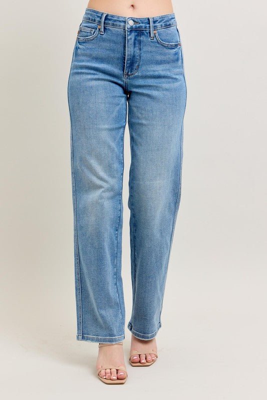 Judy Blue Full Size Tummy Control Vintage Wash Straight Jeans Plus Size - Too Dimes Boutique