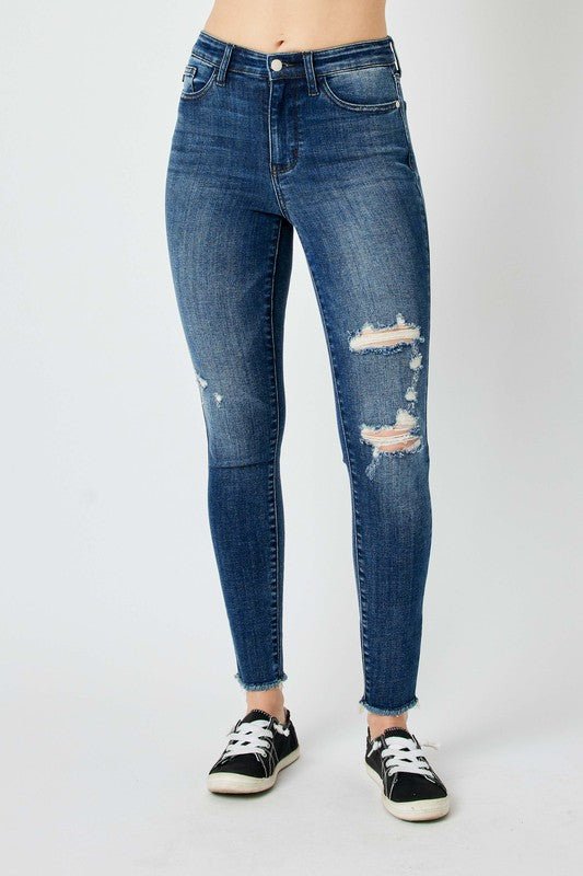 Judy Blue Full Size High Waist Distressed Skinny Jeans - Too Dimes Boutique