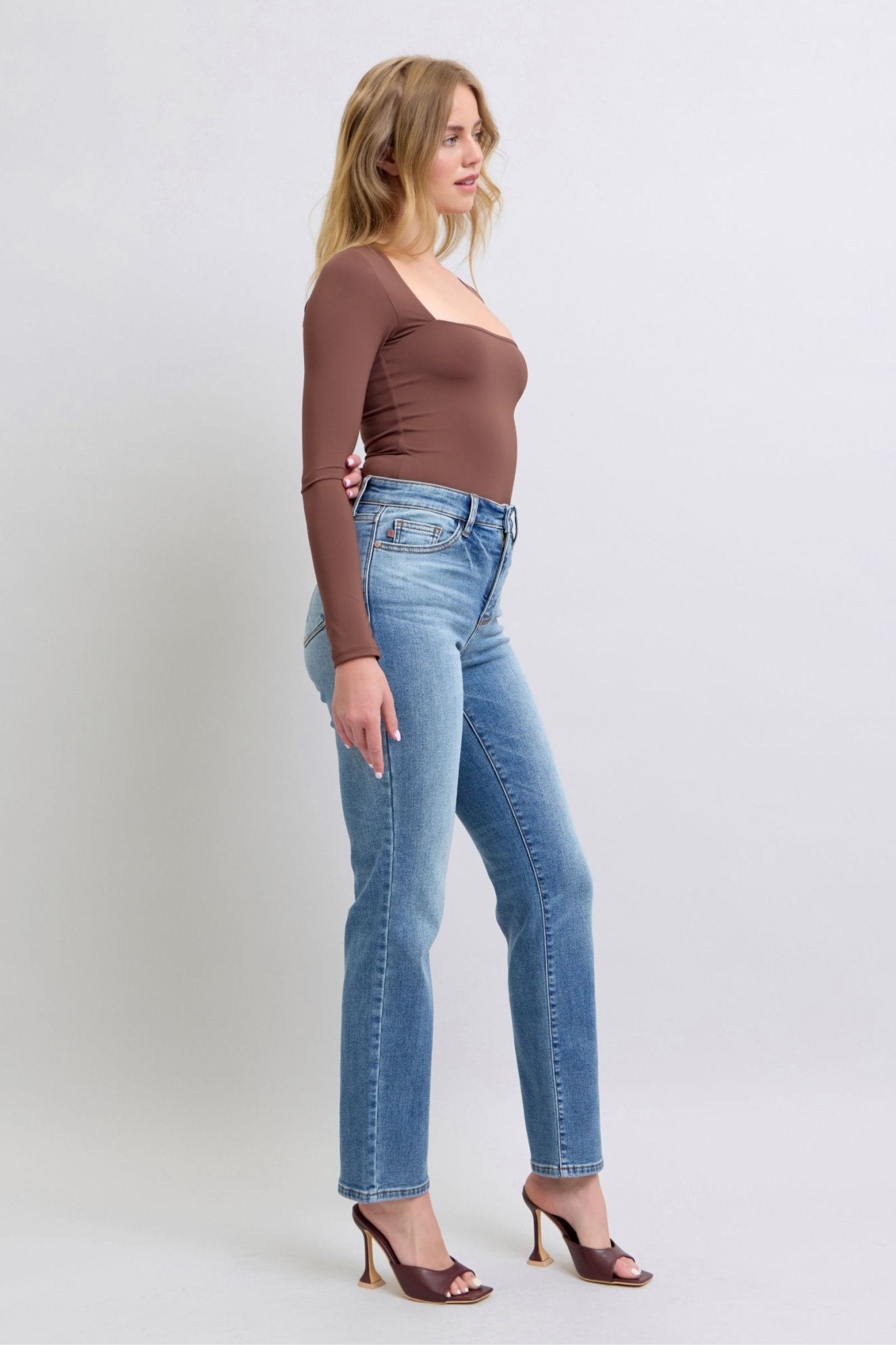 Judy Blue Full Size Run Vintage Wash Thermal Straight Jeans - Too Dimes Boutique