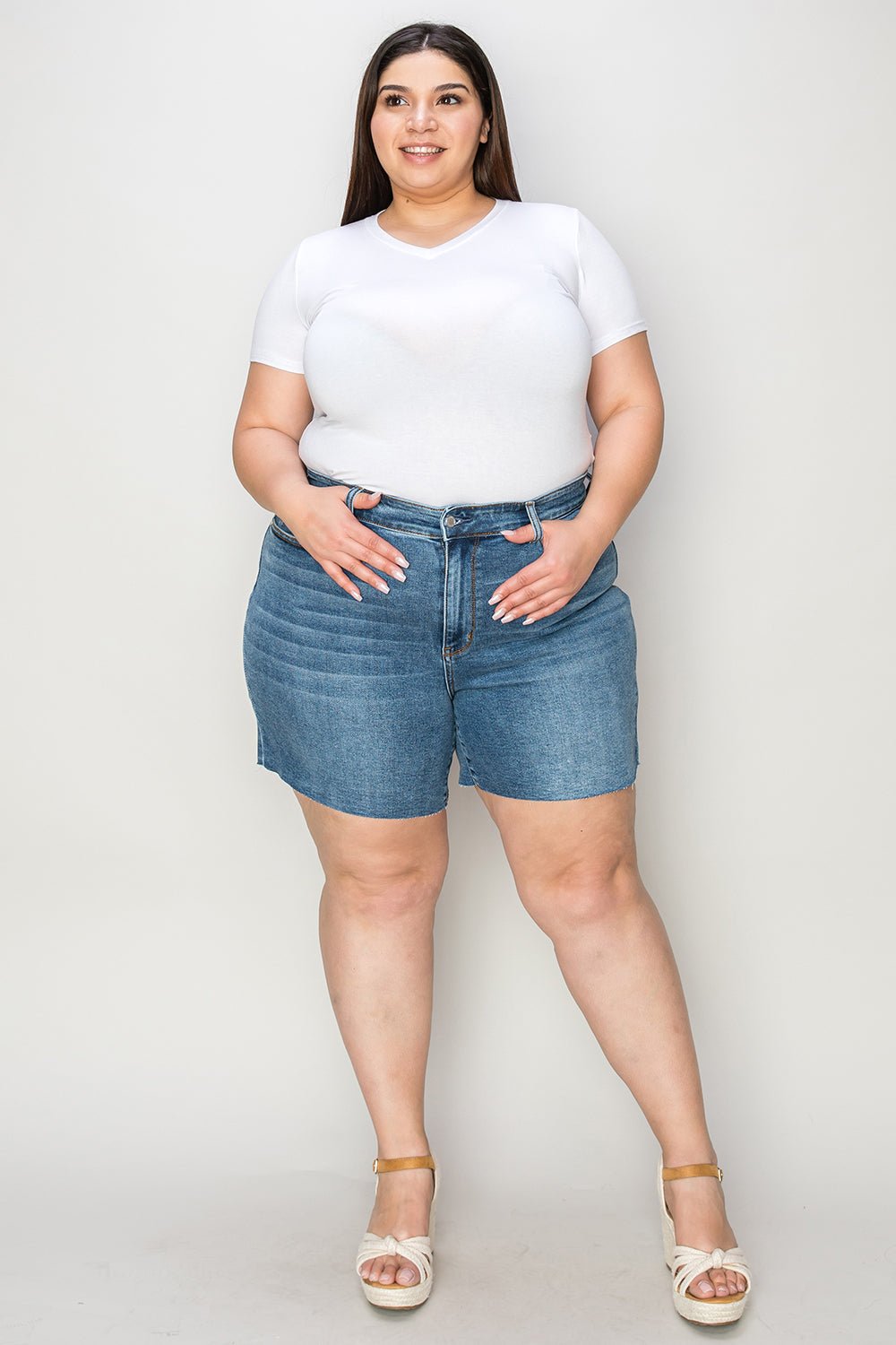 Judy Blue Full Size High Waist Slim Denim Shorts - Too Dimes Boutique