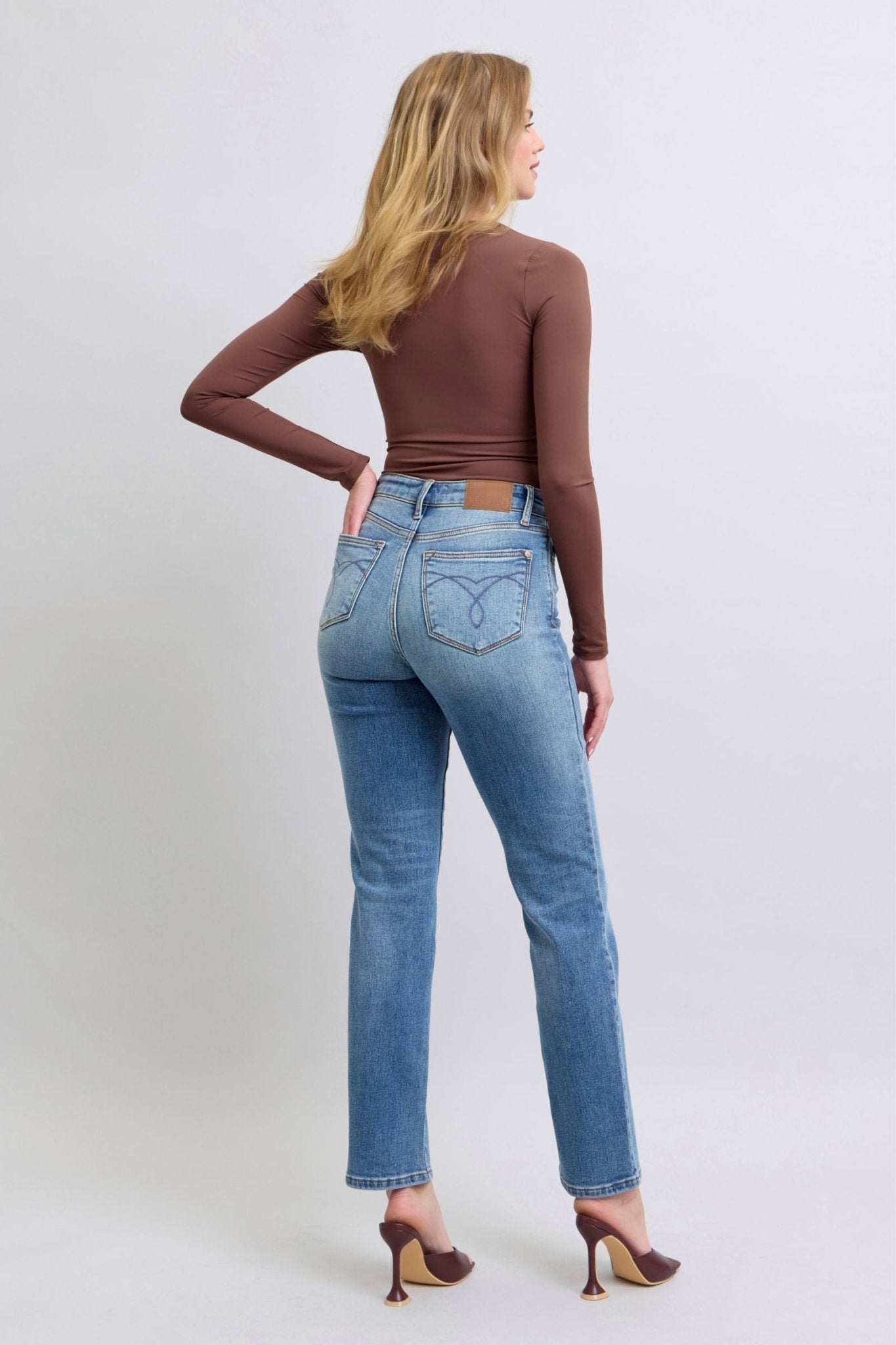 Judy Blue Full Size Run Vintage Wash Thermal Straight Jeans - Too Dimes Boutique
