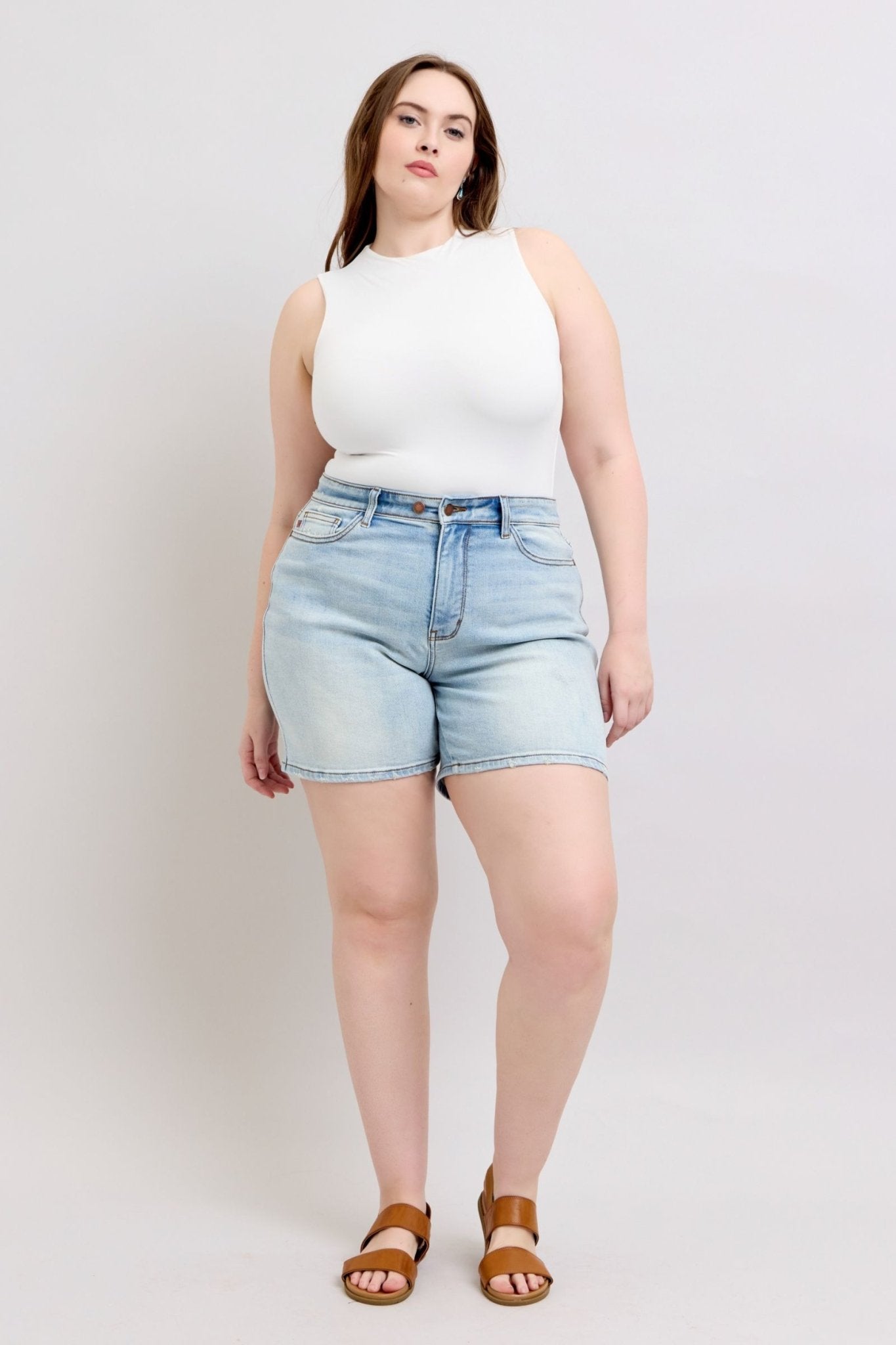 Judy Blue Full Size 2 Button Denim Shorts with Pockets Plus Size - Too Dimes Boutique