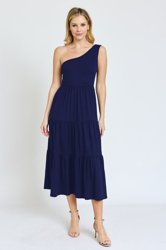 One Shoulder Ruffle Midi Dress - Too Dimes Boutique