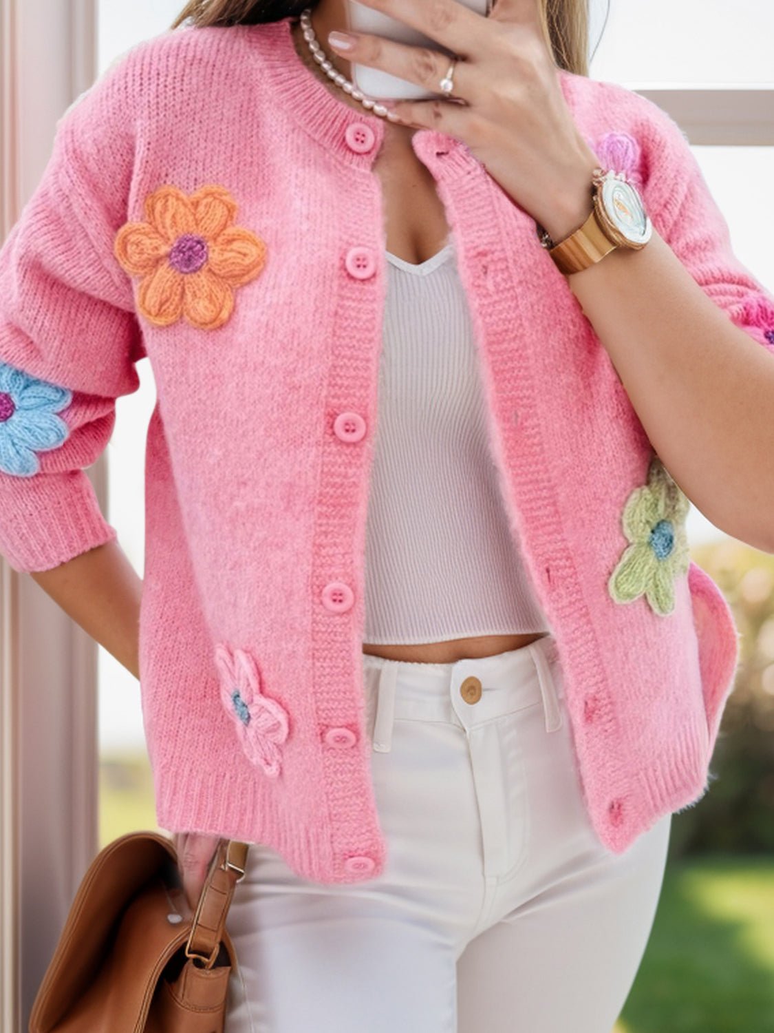 Flower Dropped Shoulder Long Sleeve Cardigan - Too Dimes Boutique