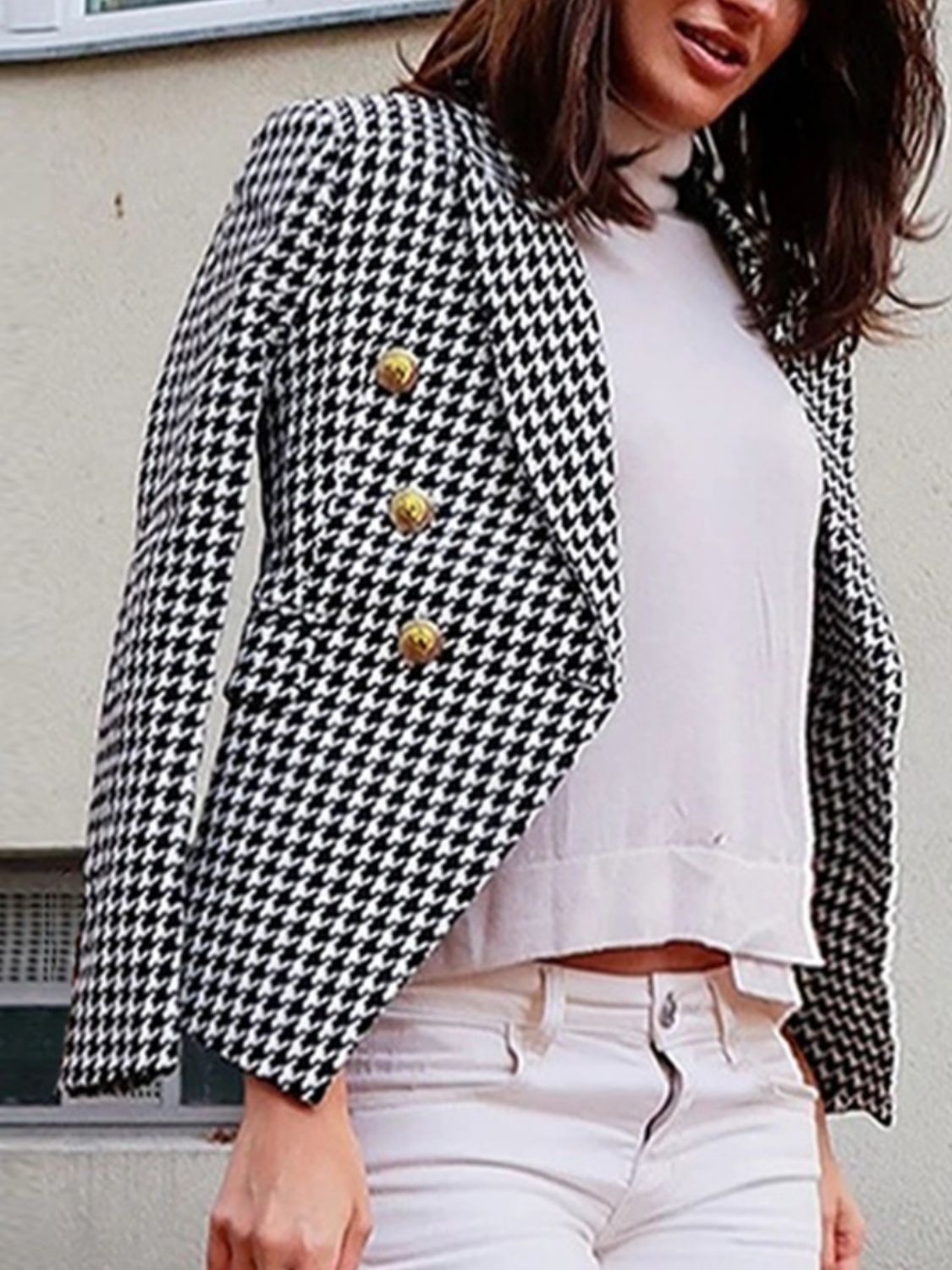 Lapel Collar Long Sleeve Blazer - Too Dimes Boutique
