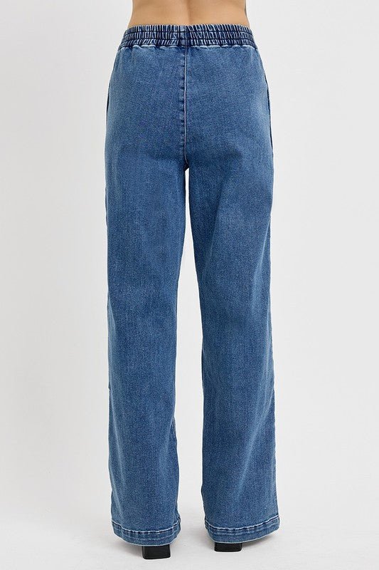 RISEN Full Size Elastic Waist Wide Leg Jeans Plus Size - Too Dimes Boutique