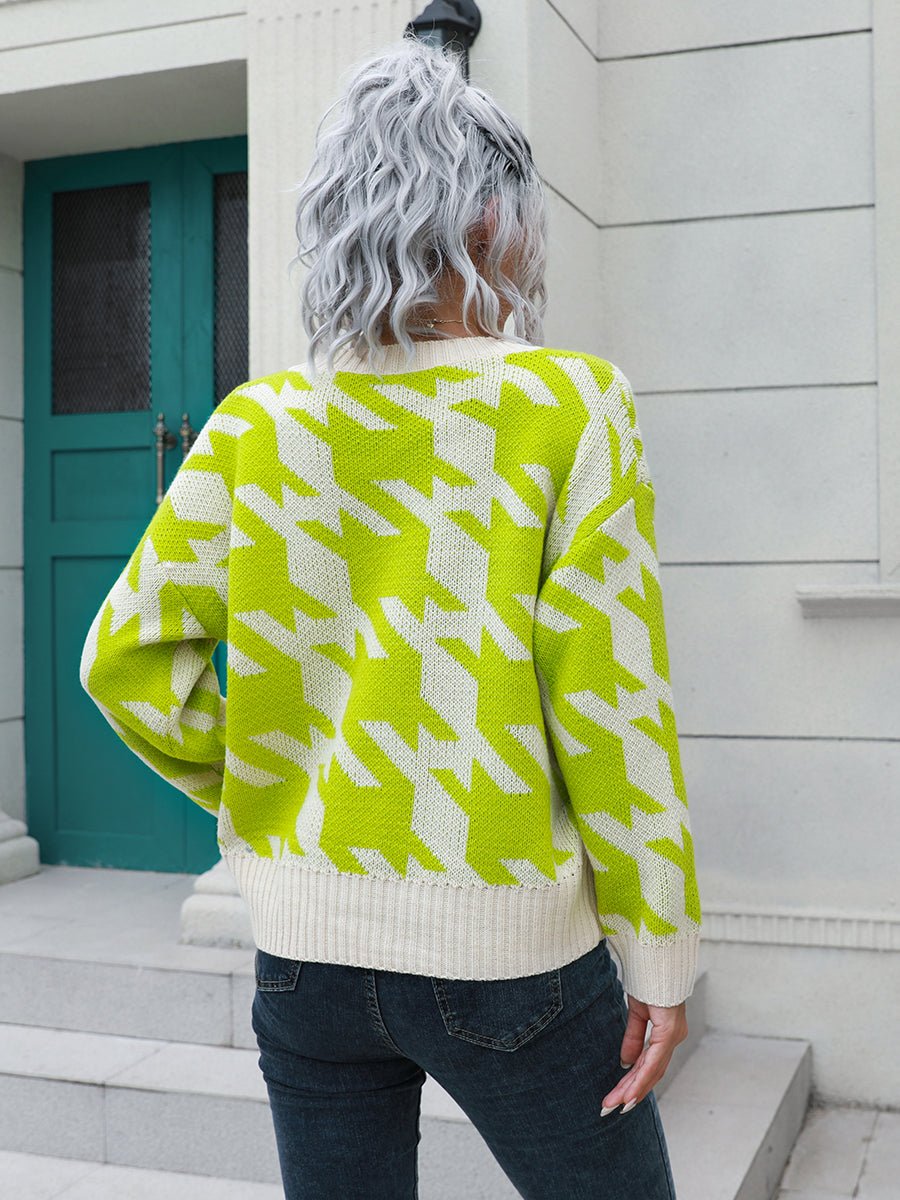 Houndstooth Button Down Cardigan - Too Dimes Boutique