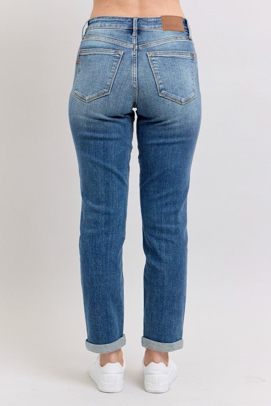 Judy Blue Full Size Mid Rise Skinny Cuff Jeans with Pockets Plus Size - Too Dimes Boutique