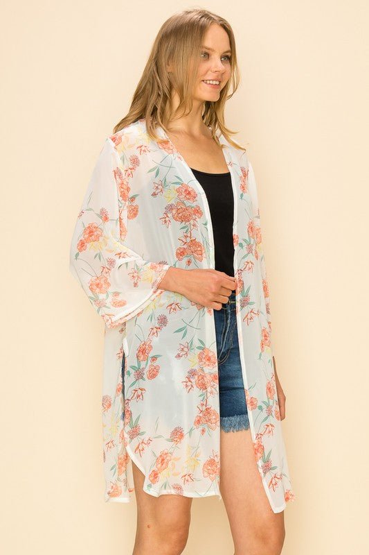 FLORAL PRINT KIMONO CARDIGAN - Too Dimes Boutique