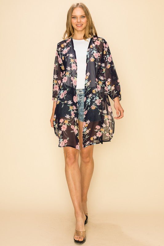 FLORAL PRINT KIMONO CARDIGAN - Too Dimes Boutique