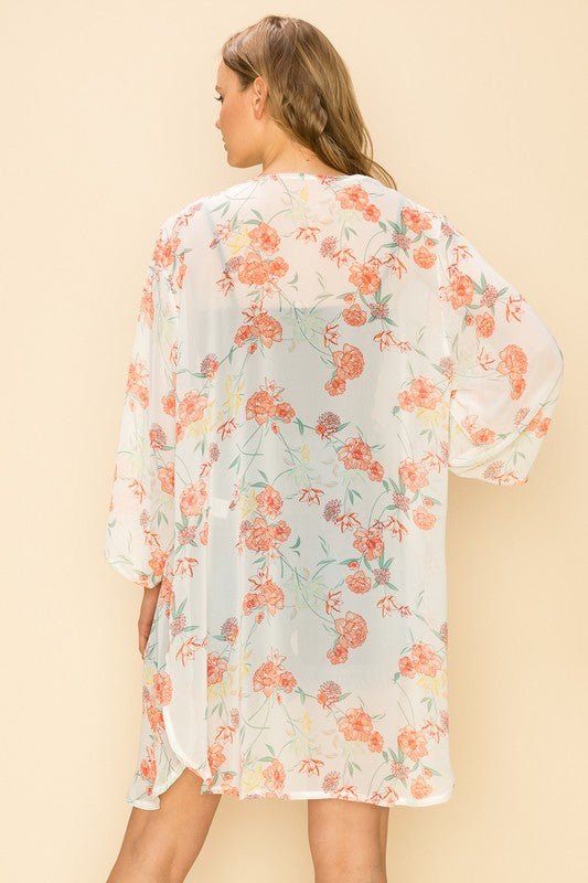 FLORAL PRINT KIMONO CARDIGAN - Too Dimes Boutique