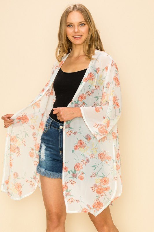 FLORAL PRINT KIMONO CARDIGAN - Too Dimes Boutique